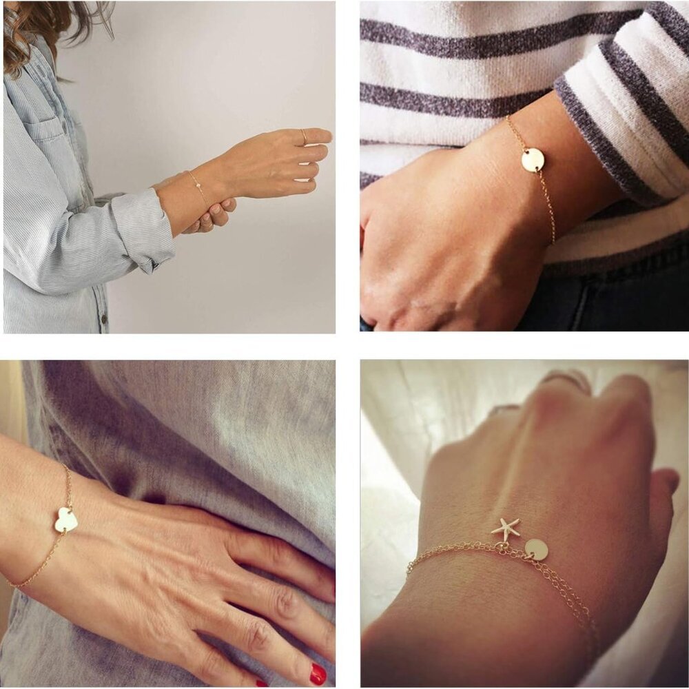 12pcs Simple Silver Gold Bracelets for Women Cute Pearl Bracelet Tiny Charm Dain - Picture 3 of 7